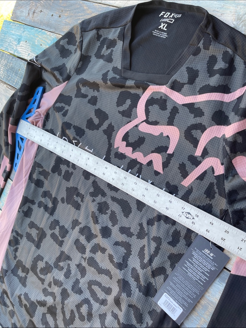 Fox 180 Skew Jersey Women’s Long-Sleeve Racing Jersey - Black & Pink Leopard - Picture 8 of 10